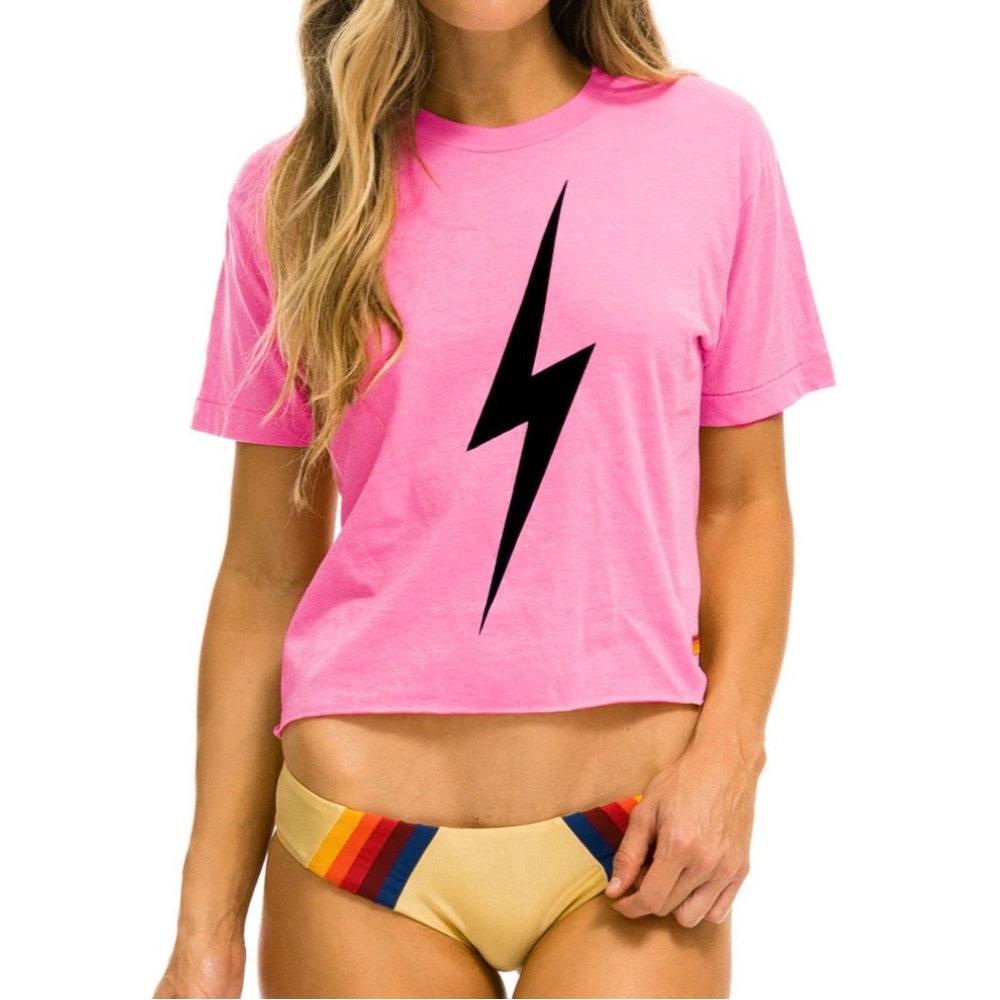 NWT Aviator Nation Bolt Boyfriend Tee- Neon Pink